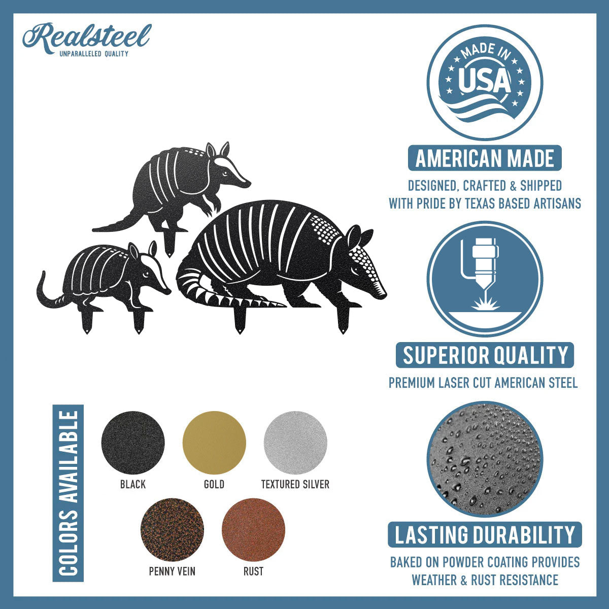 Garden Art - Armadillo Family 3 Pack - RealSteel Center