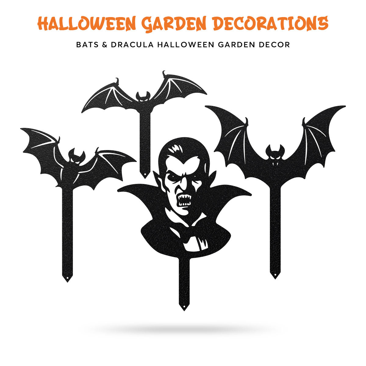 Garden Art - Bats & Dracula Halloween Garden Decor Bat Stakes and Drucala / Black - RealSteel Center