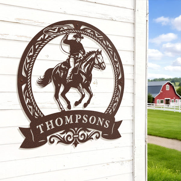 Cowboy Roping Horse Metal Monogram – Western Steel Decor