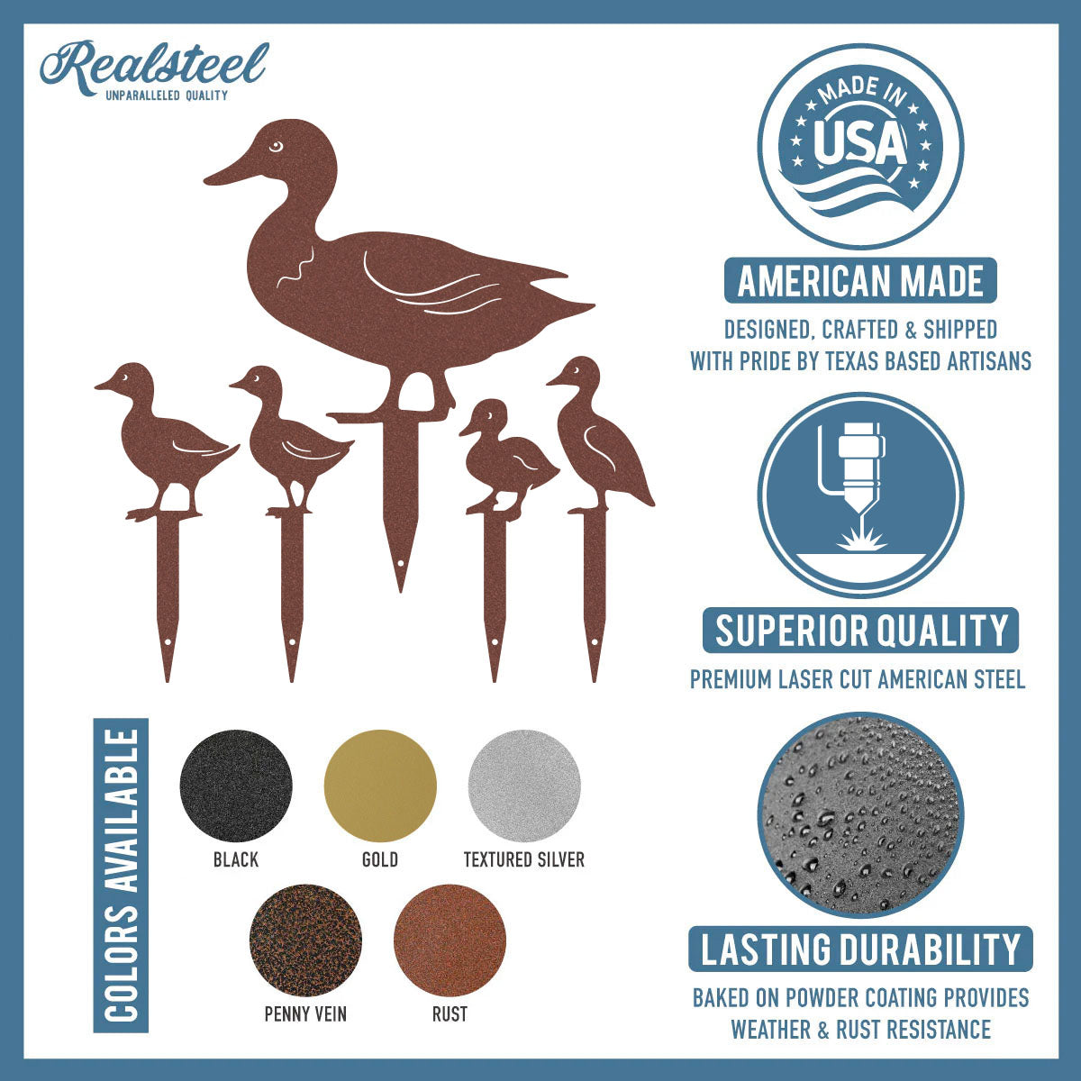 Garden Art - Duck Family Garden Stakes - RealSteel Center