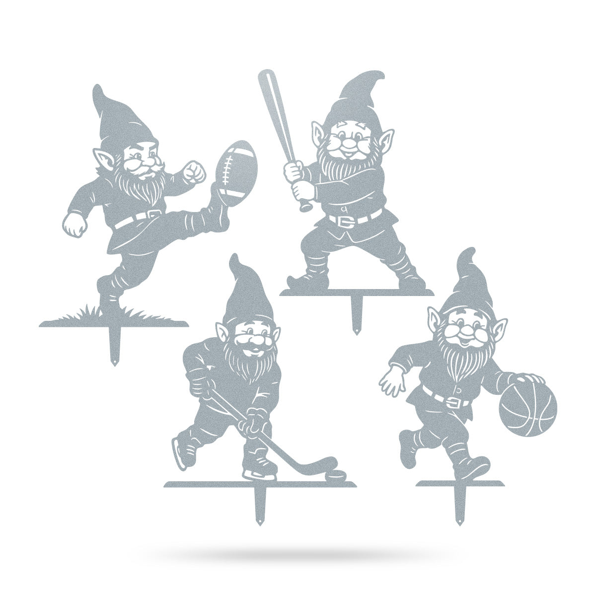 Garden Sports Gnome Yard Set - 4 Pack Assorted / Textured Silver - RealSteel Center