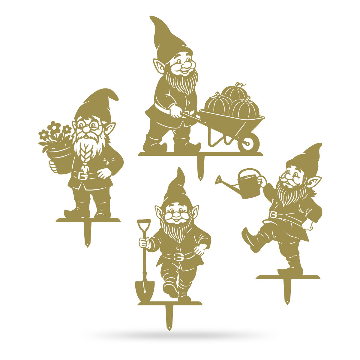 Garden Working Gnome Yard Set - 4 Pack Assorted / Gold - RealSteel Center