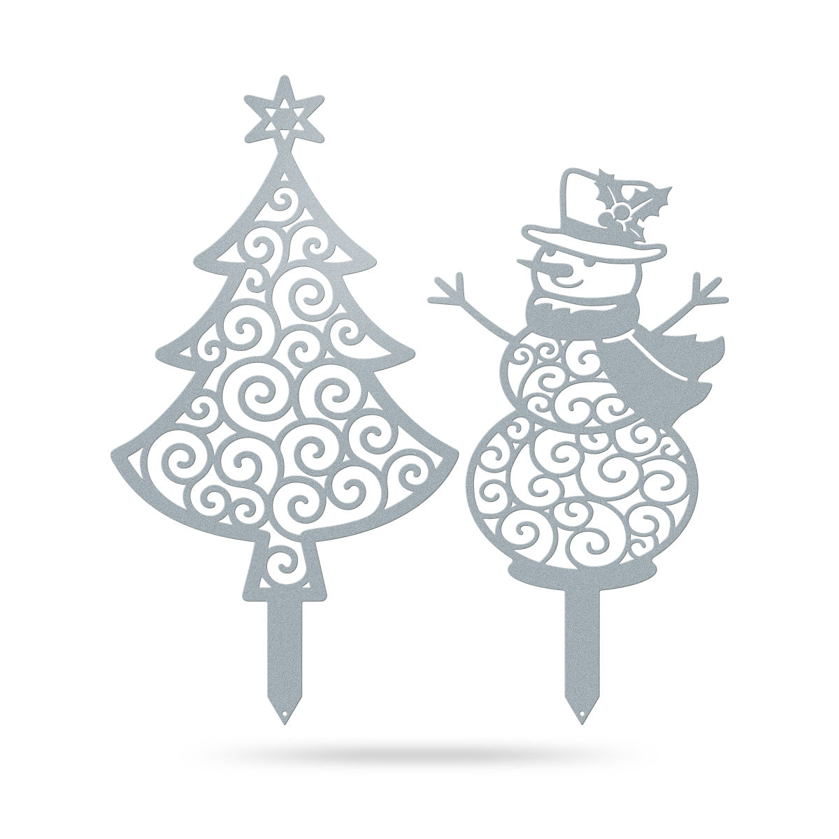 Happy Snowman Christmas Tree Garden Stake Set ASSORTED / Textured Silver - RealSteel Center
