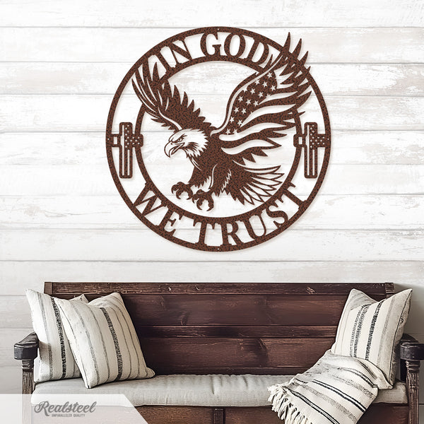 In God We Trust American Flag Eagle Metal Sign