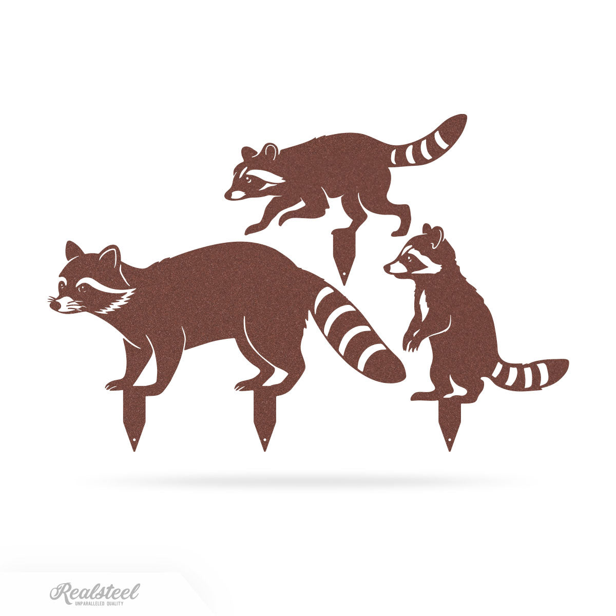 Garden Art - Raccoon Family 3 Pack Assorted / Rust - RealSteel Center