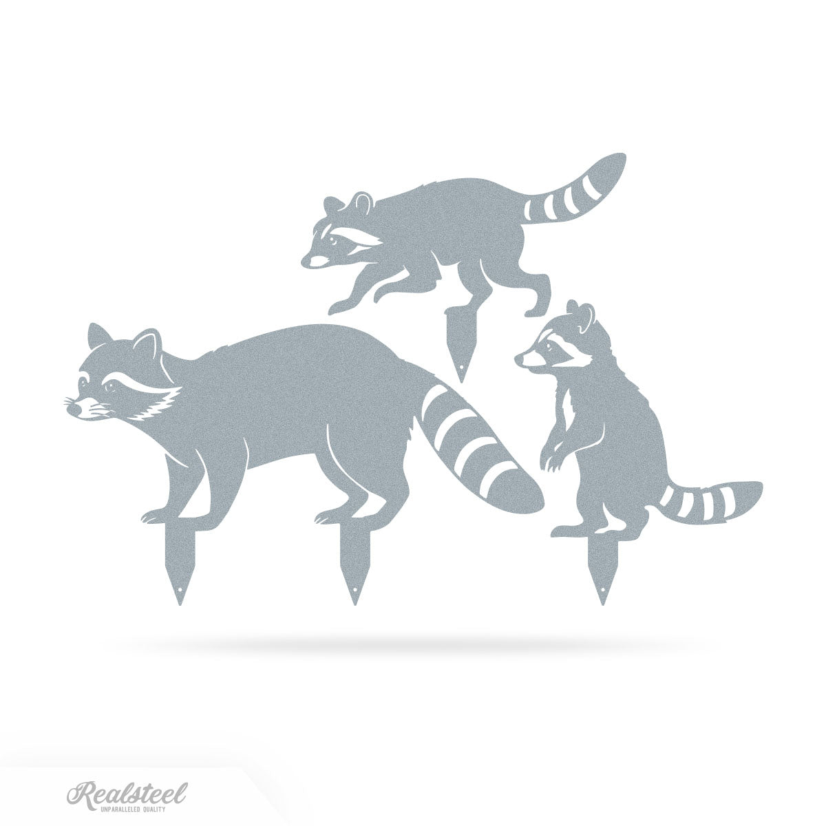 Garden Art - Raccoon Family 3 Pack Assorted / Textured Silver - RealSteel Center
