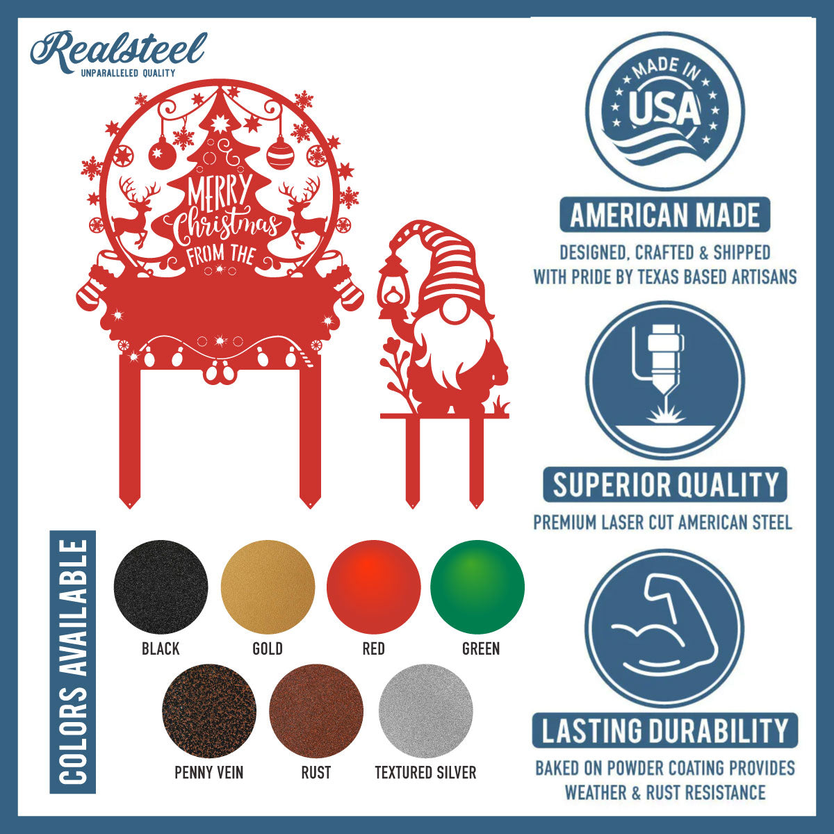 Personalized Merry Christmas Tree & Gnome Metal Garden Stakes - RealSteel Center