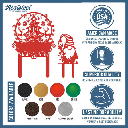 Personalized Merry Christmas Tree & Gnome Metal Garden Stakes - RealSteel Center