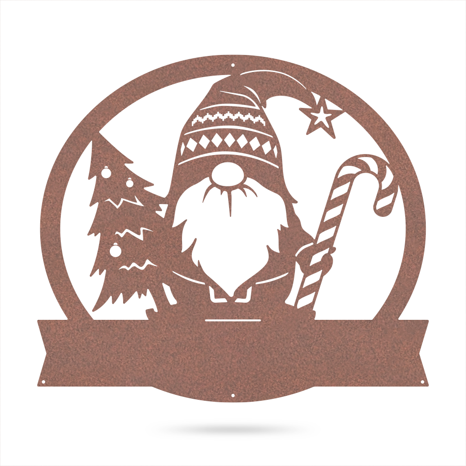 Christmas Gnome Monogram Wall Art 18" / Rust - RealSteel Center