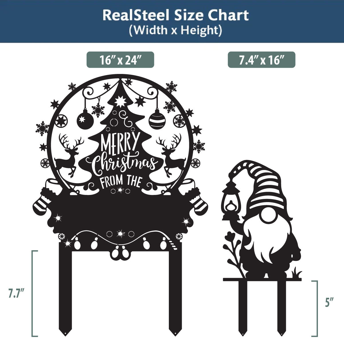 Personalized Merry Christmas Tree & Gnome Metal Garden Stakes - RealSteel Center