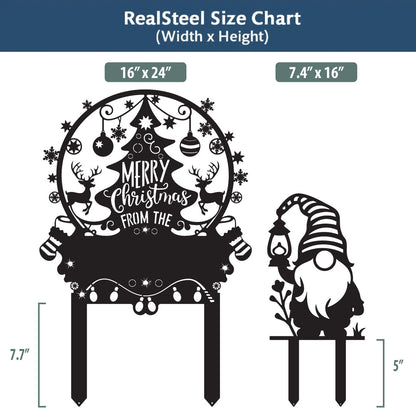 Personalized Merry Christmas Tree & Gnome Metal Garden Stakes - RealSteel Center