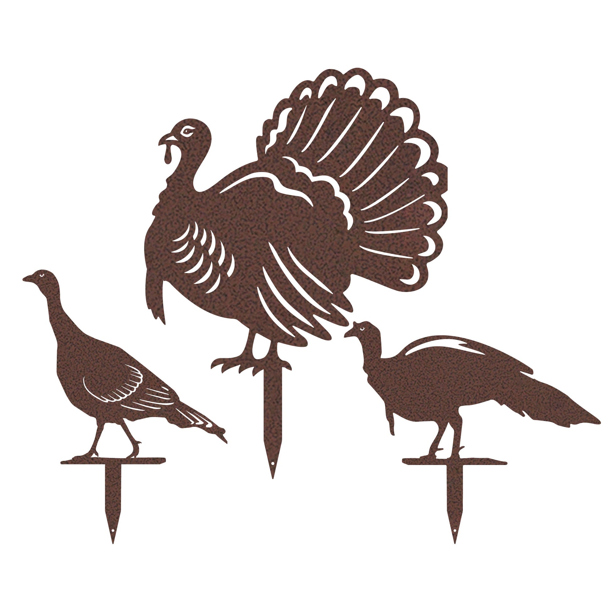 Garden Art - Rustic Turkey Garden Stakes Assorted / Penny Vein - RealSteel Center