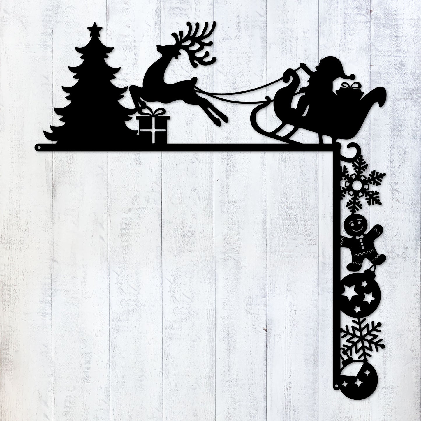 Christmas Door Corner Decor Christmas Santa and Presents / Black - RealSteel Center