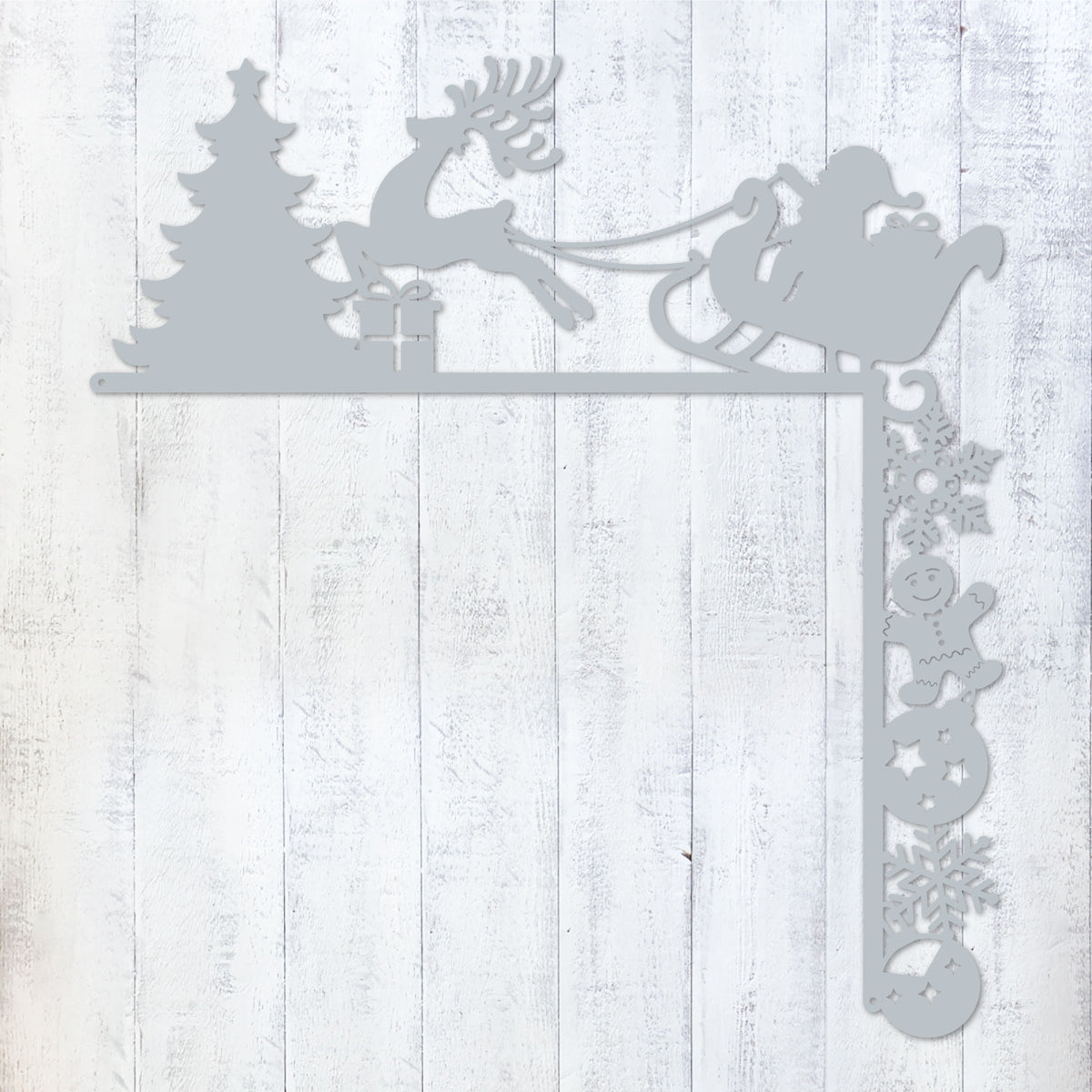 Christmas Door Corner Decor Christmas Santa and Presents / Textured Silver - RealSteel Center