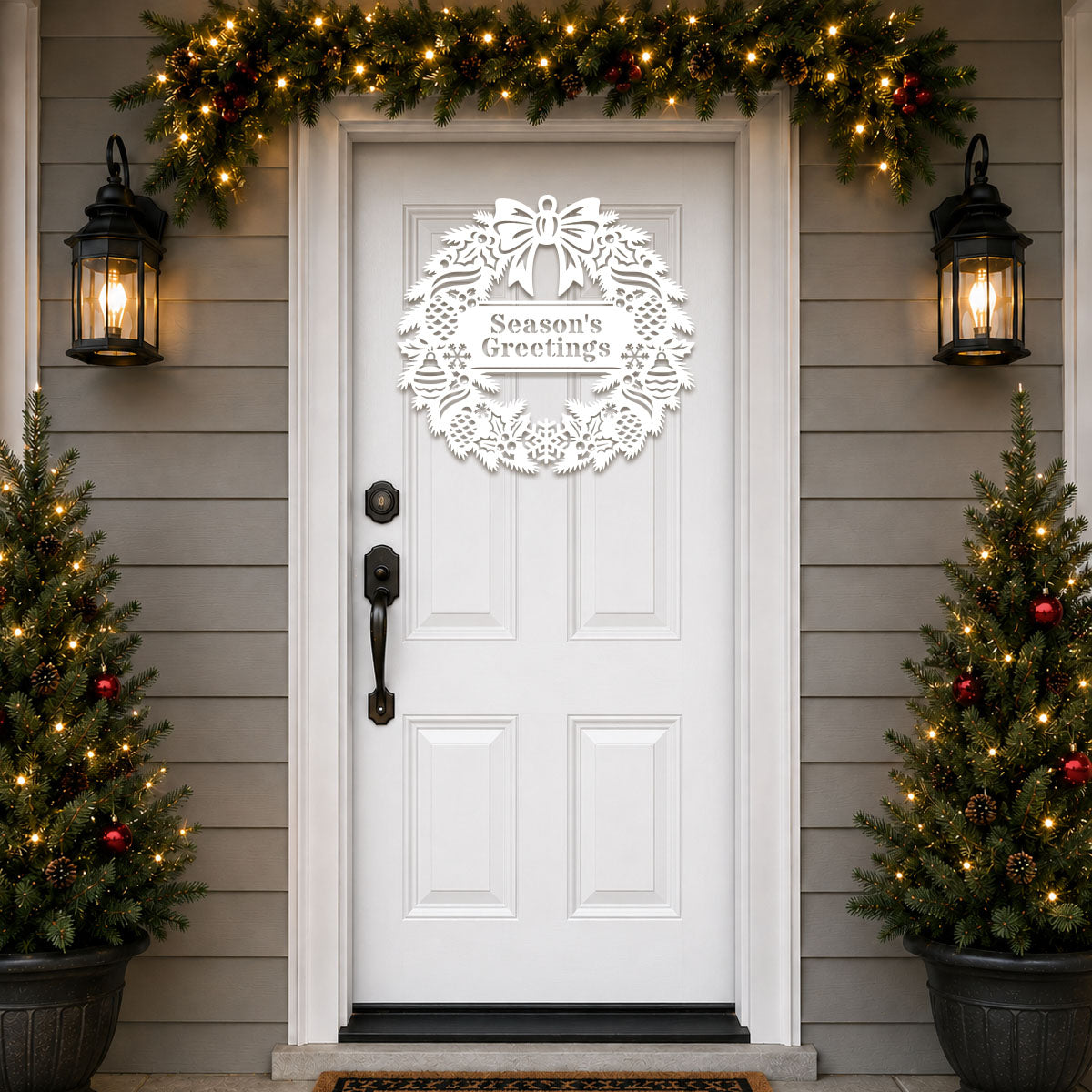 Elegant Classic Christmas Wreath Monogram (Pinecones)