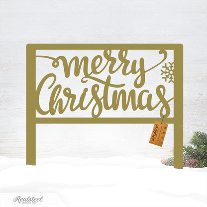 Merry Christmas Steel Stake Sign Gold - RealSteel Center