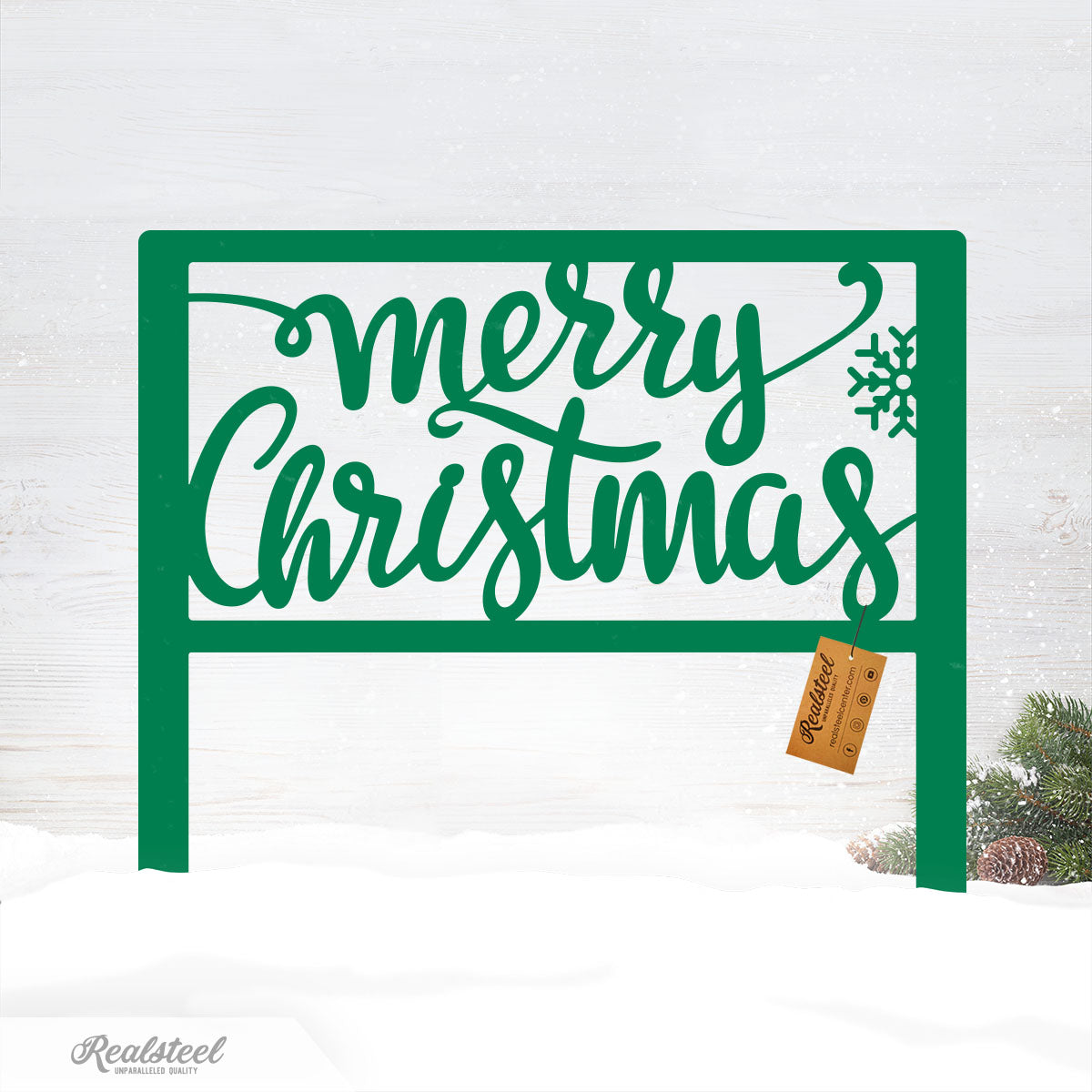Merry Christmas Steel Stake Sign Green - RealSteel Center
