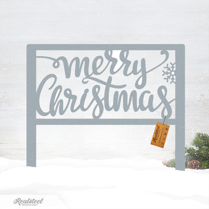 Merry Christmas Steel Stake Sign Textured Silver - RealSteel Center