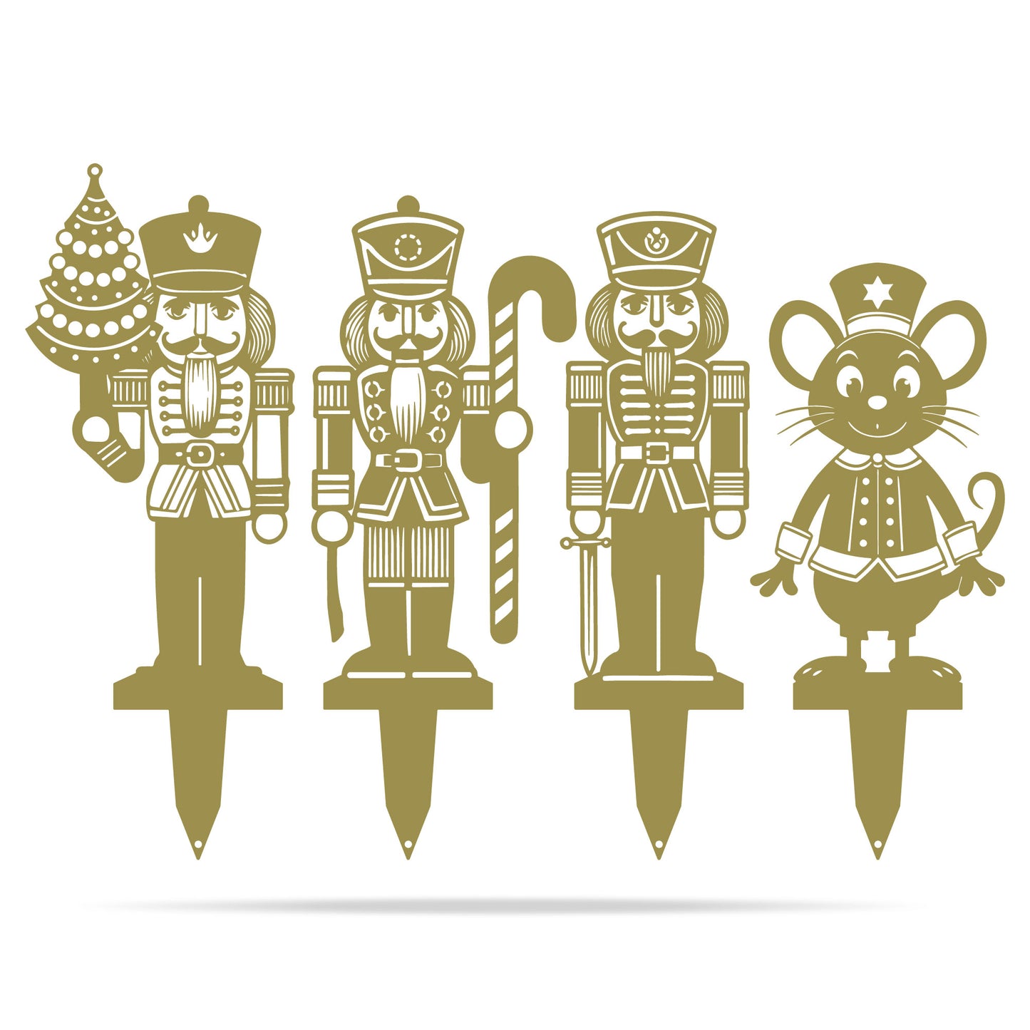 Nutcracker Christmas Garden Stakes | Holiday Outdoor Yard Art Set Gold - RealSteel Center