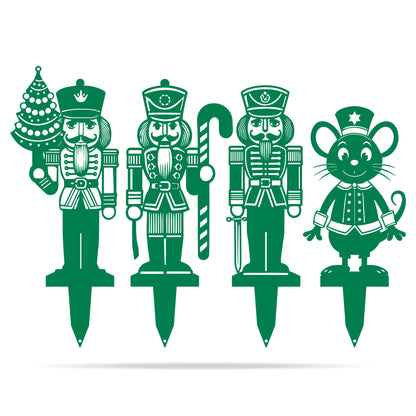 Nutcracker Christmas Garden Stakes | Holiday Outdoor Yard Art Set Green - RealSteel Center