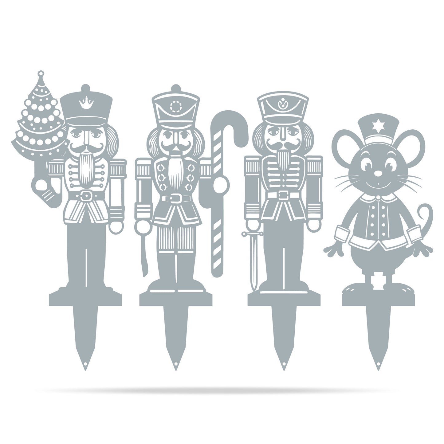 Nutcracker Christmas Garden Stakes | Holiday Outdoor Yard Art Set Textured Silver - RealSteel Center