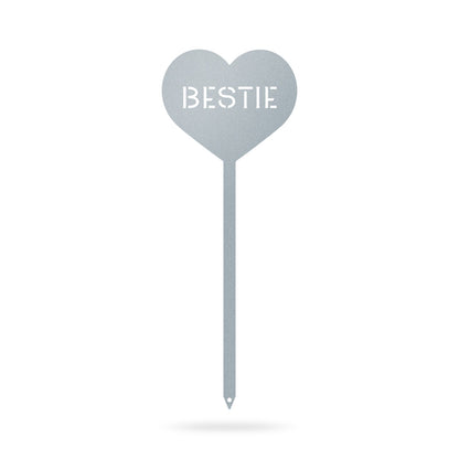 Heart Message Garden Stakes – Fun & Romantic Yard Decor BESTIE / Textured Silver / 5" x 13" - RealSteel Center