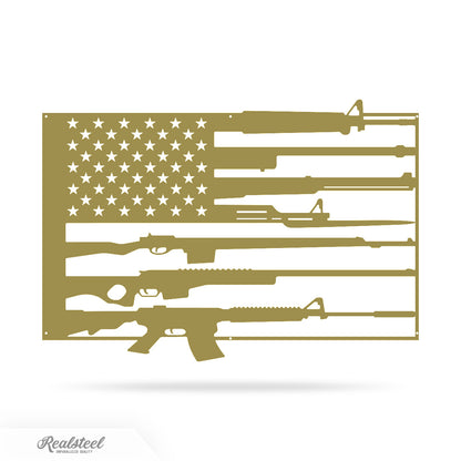 American Flag Gun Monogram 16"x24" / Gold - RealSteel Center