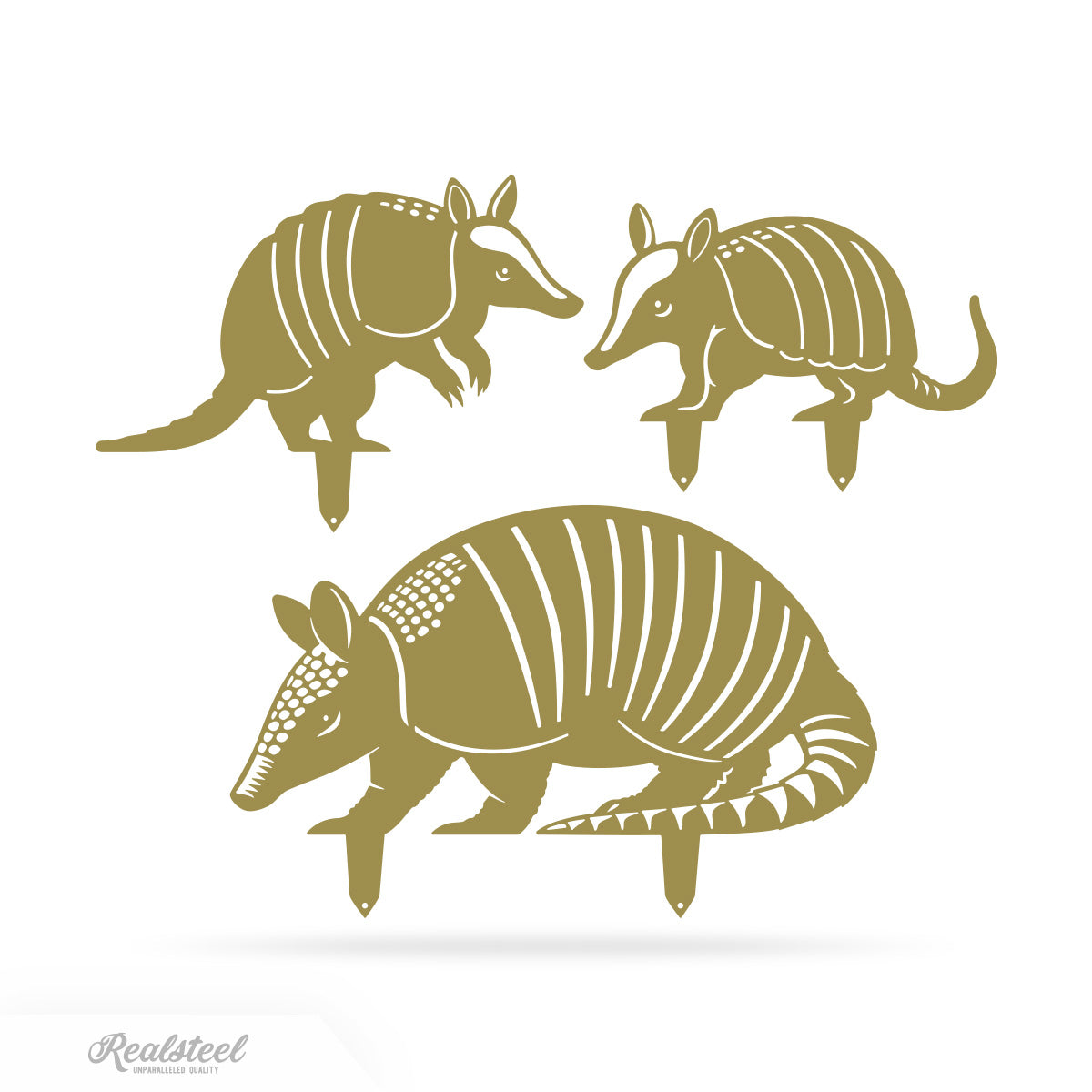 Garden Art - Armadillo Family 3 Pack Assorted / Gold - RealSteel Center