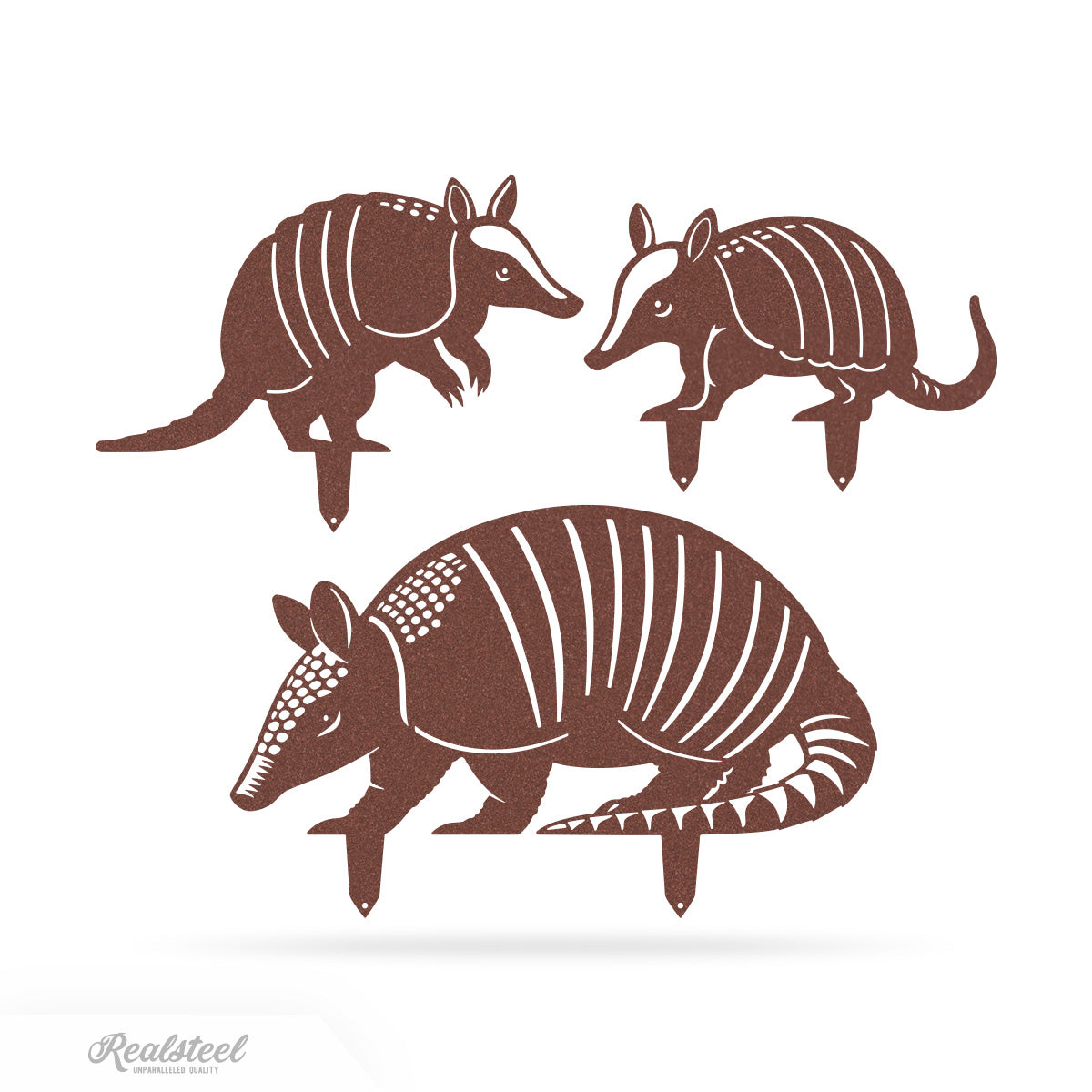 Garden Art - Armadillo Family 3 Pack Assorted / Rust - RealSteel Center