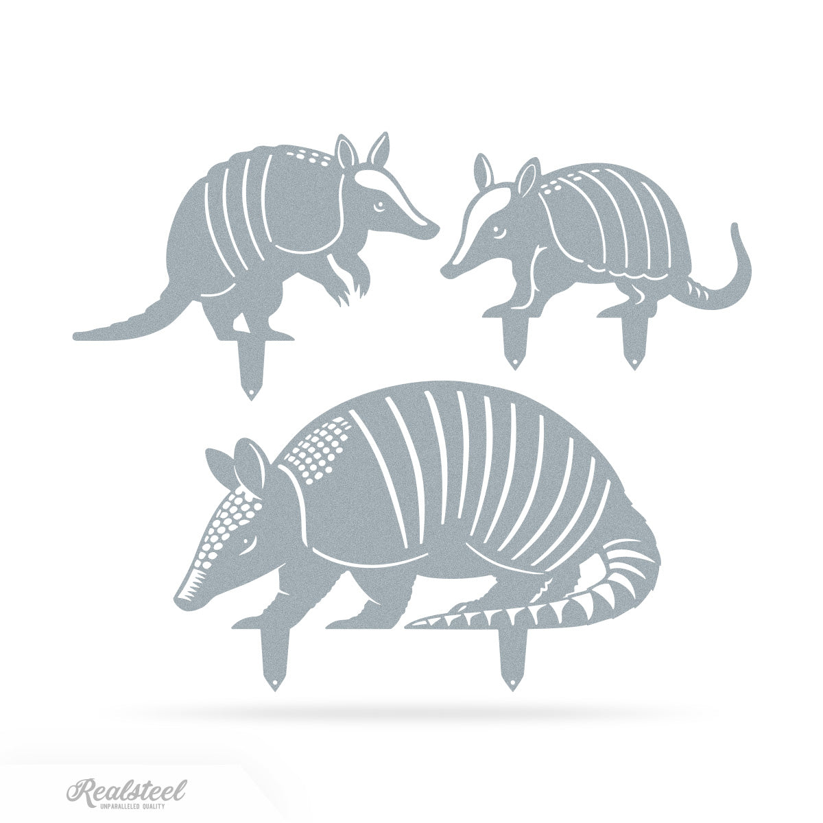 Garden Art - Armadillo Family 3 Pack Assorted / Textured Silver - RealSteel Center