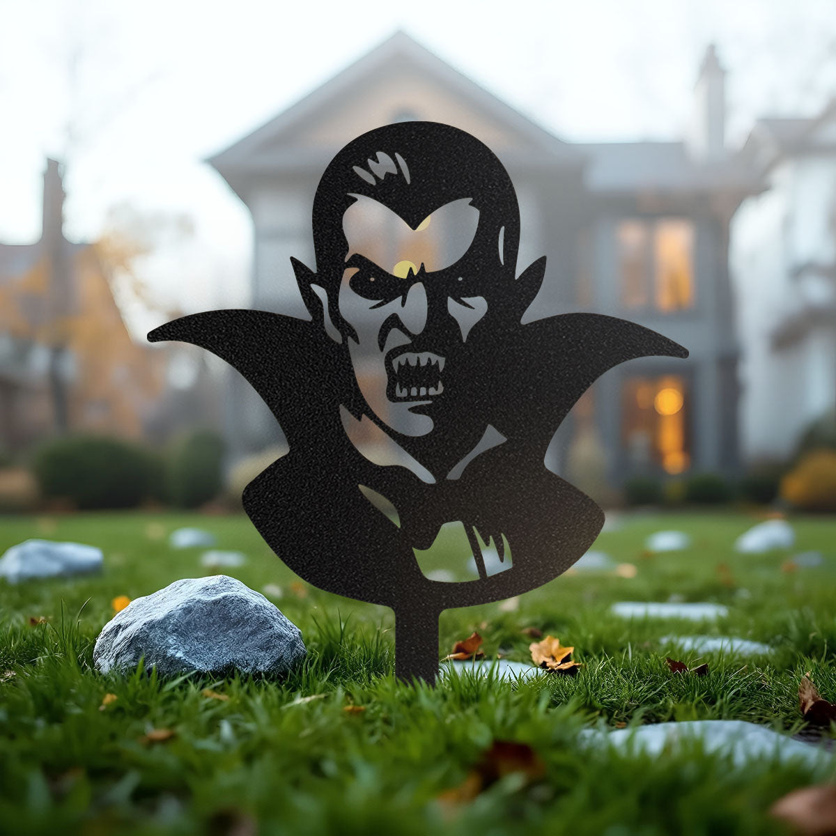Halloween Monster 4-Pack Garden Stakes | Dracula, Frankenstein, Wolfman, & Mummy Individual Dracula - 14" x 18" / Black - RealSteel Center