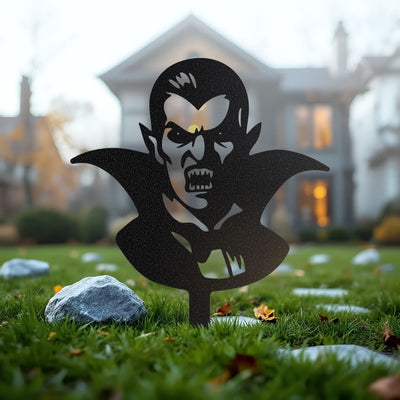 Halloween Monster 4-Pack Garden Stakes | Dracula, Frankenstein, Wolfman, & Mummy Individual Dracula - 14" x 18" / Black - RealSteel Center