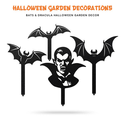 Garden Art - Bats & Dracula Halloween Garden Decor Bat Stakes and Drucala / Black - RealSteel Center
