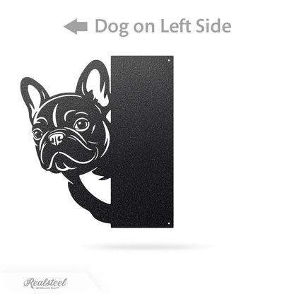 Beware of Dog Address Sign French Bulldog - 16"x18" / Left Side / Black - RealSteel Center