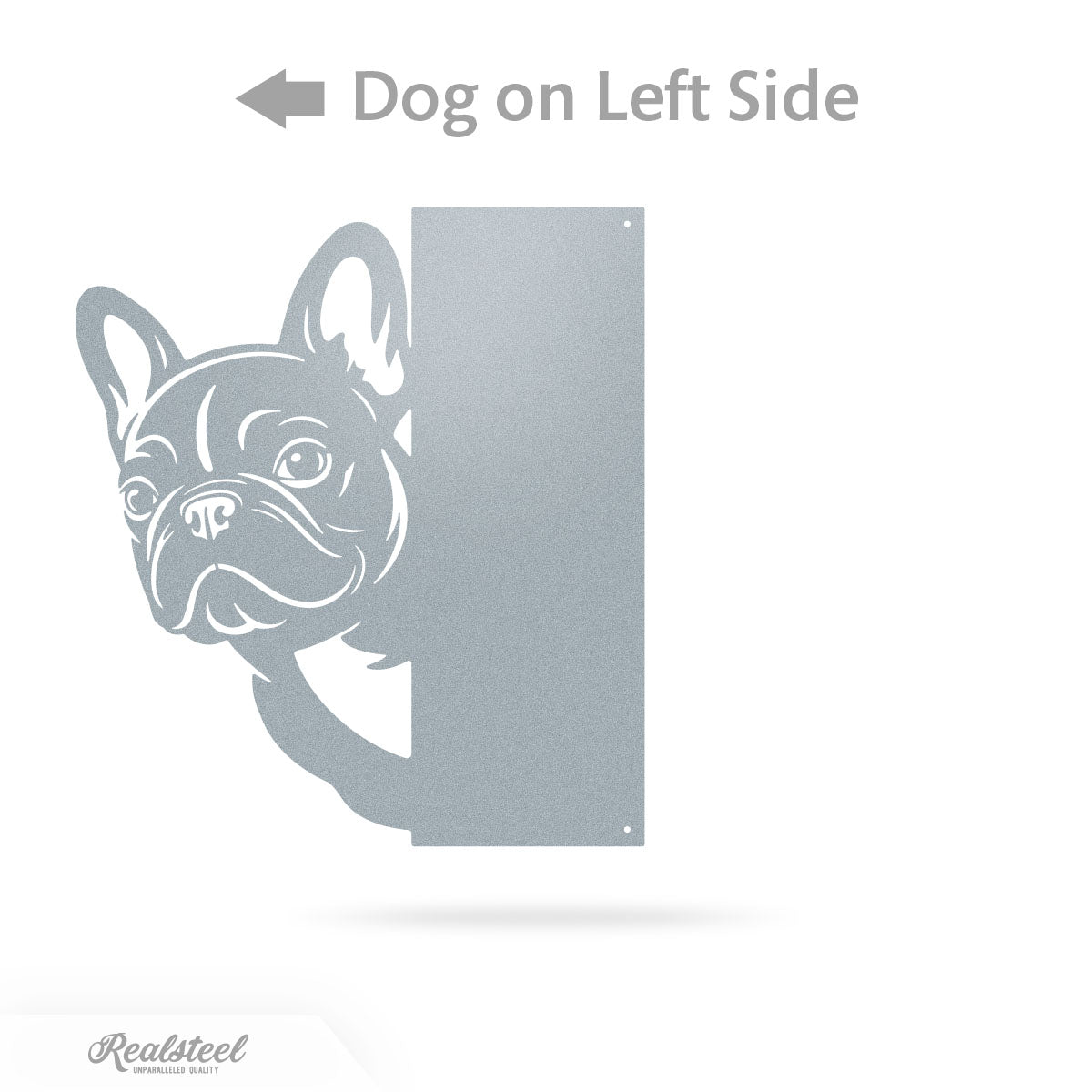 Beware of Dog Address Sign French Bulldog - 16"x18" / Left Side / Textured Silver - RealSteel Center