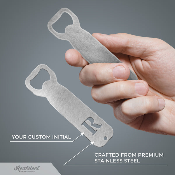 Bottle Opener Initial Letter Monogram - Personalized Steel Bottle Opener - RealSteel Center