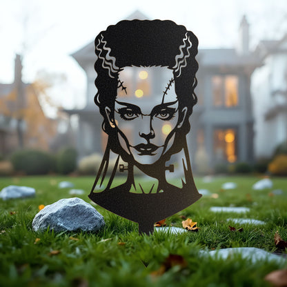 Garden Art - Bride and Frankenstein Stake Set Individual Frankenstein's Bride-8" x 18" / Black - RealSteel Center
