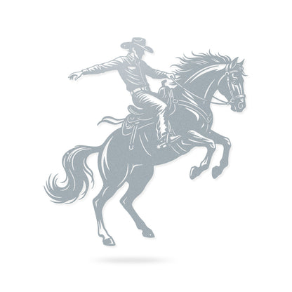 Bronco Horse Metal Wall Art – Western Rodeo Steel Decor 18” / Textured Silver - RealSteel Center