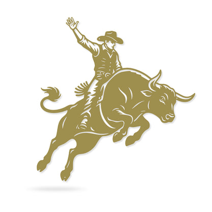 Bucking Bull Metal Wall Art – Rodeo & Western Steel Decor 17” x 18” / Gold - RealSteel Center