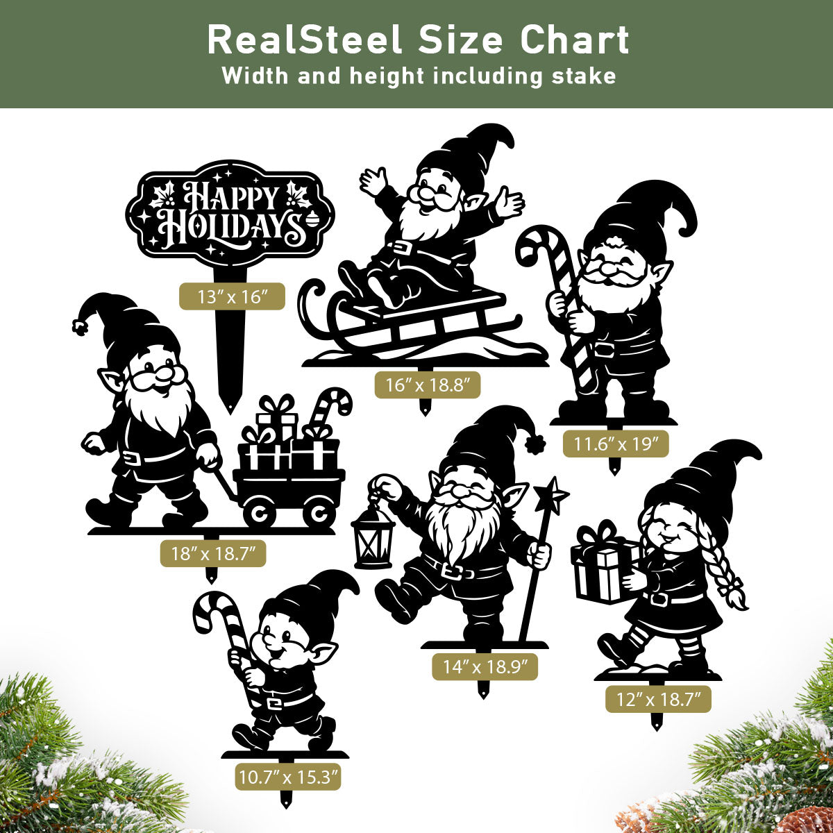 Christmas Gnomes Garden Stakes – Set of 7 - RealSteel Center