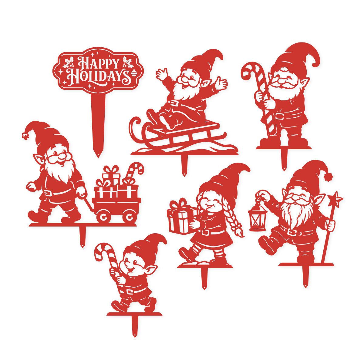 Christmas Gnomes Garden Stakes – Set of 7 - RealSteel Center