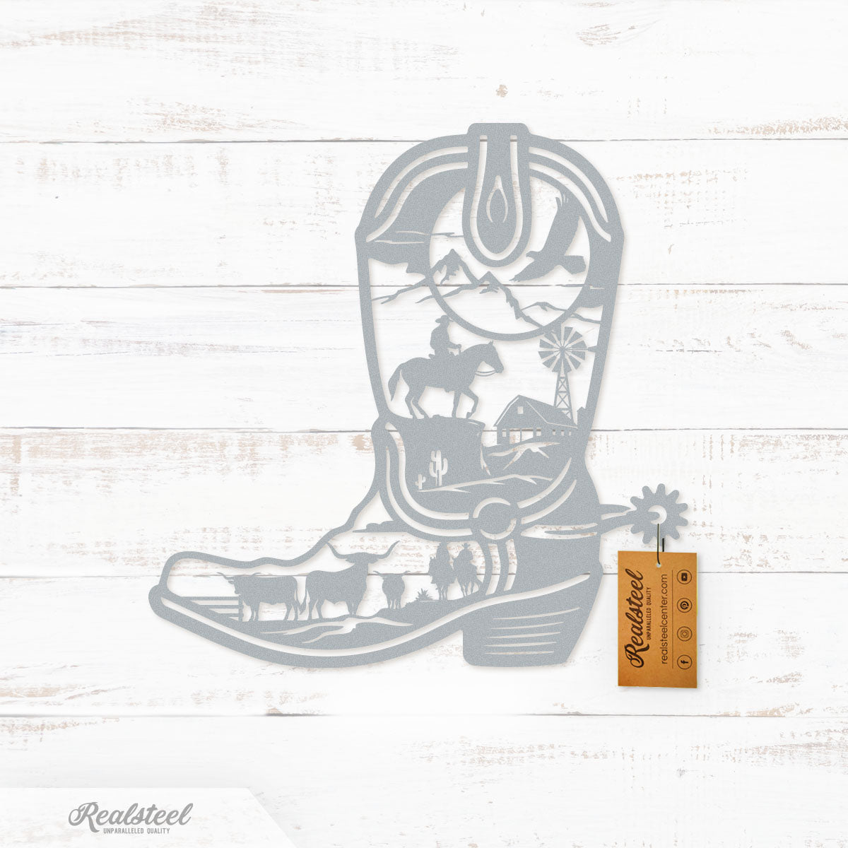 Cowboy Boot - The Great Outdoors 14" / Textured Silver - RealSteel Center