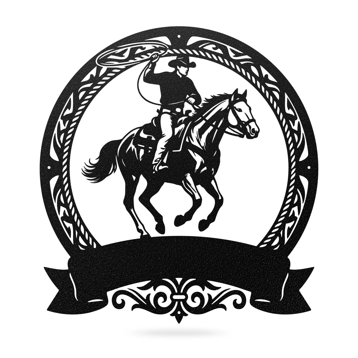 Cowboy Roping Horse Metal Monogram – Western Steel Decor 17" x 18" / Black - RealSteel Center