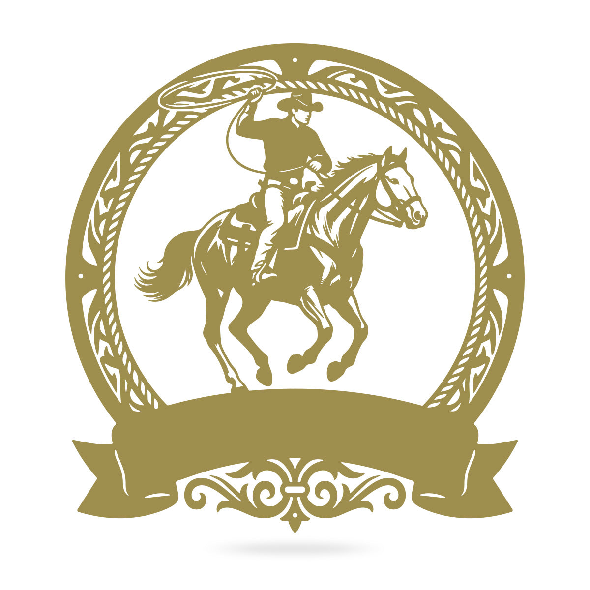 Cowboy Roping Horse Metal Monogram – Western Steel Decor 17" x 18" / Gold - RealSteel Center