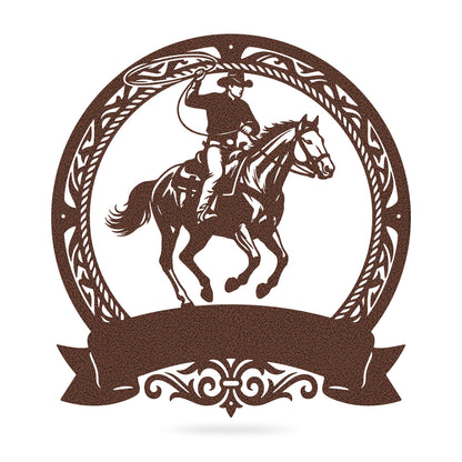 Cowboy Roping Horse Metal Monogram – Western Steel Decor 17" x 18" / Penny Vein - RealSteel Center