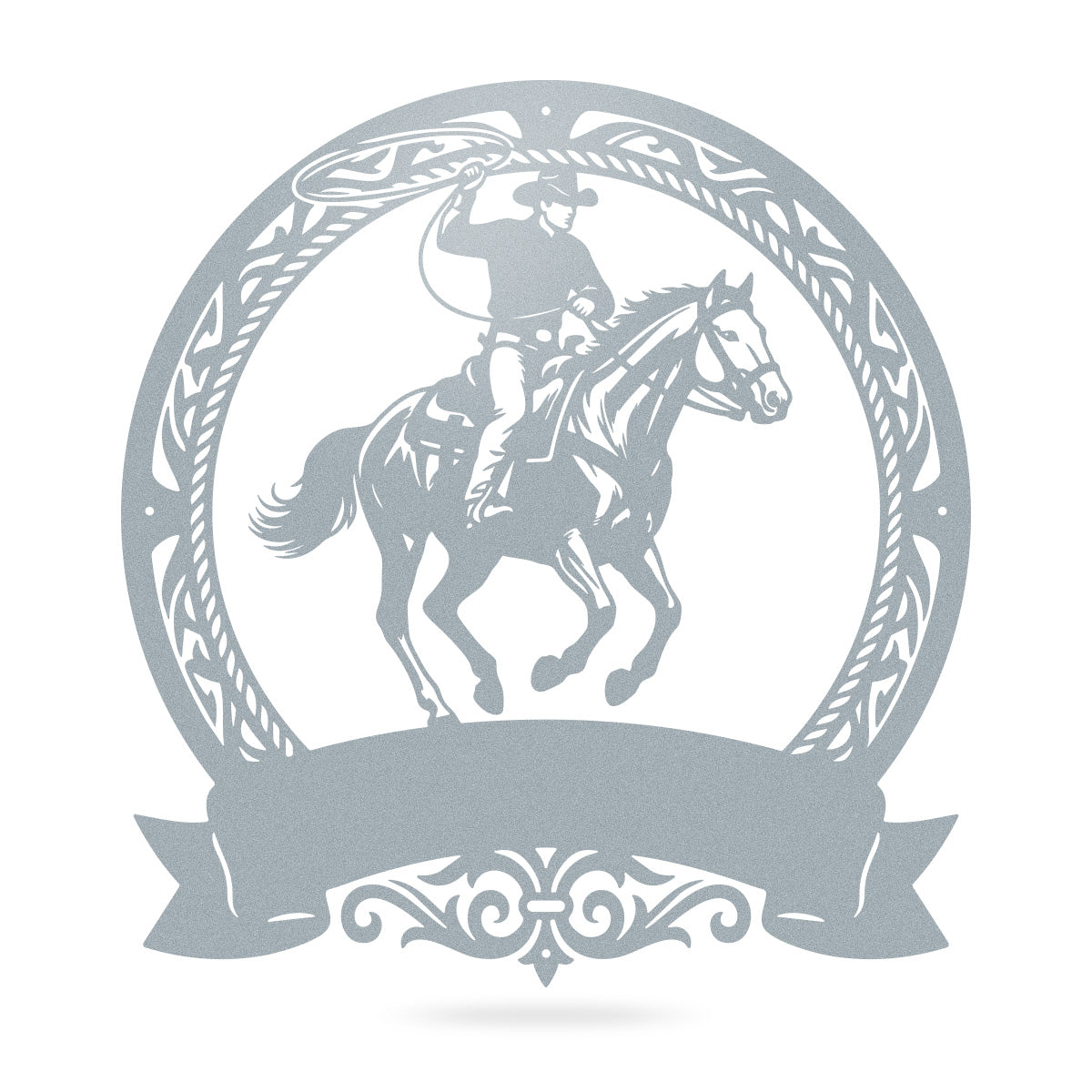 Cowboy Roping Horse Metal Monogram – Western Steel Decor 17" x 18" / Textured Silver - RealSteel Center