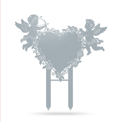 Cupids Heart Monogram Stake 23x24 / Textured Silver - RealSteel Center