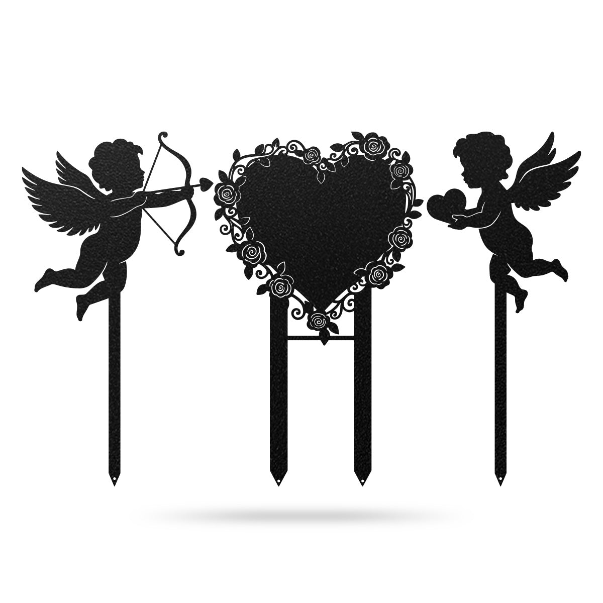 Cupids Heart Monogram Stake Set of 3 23x24 / Black - RealSteel Center