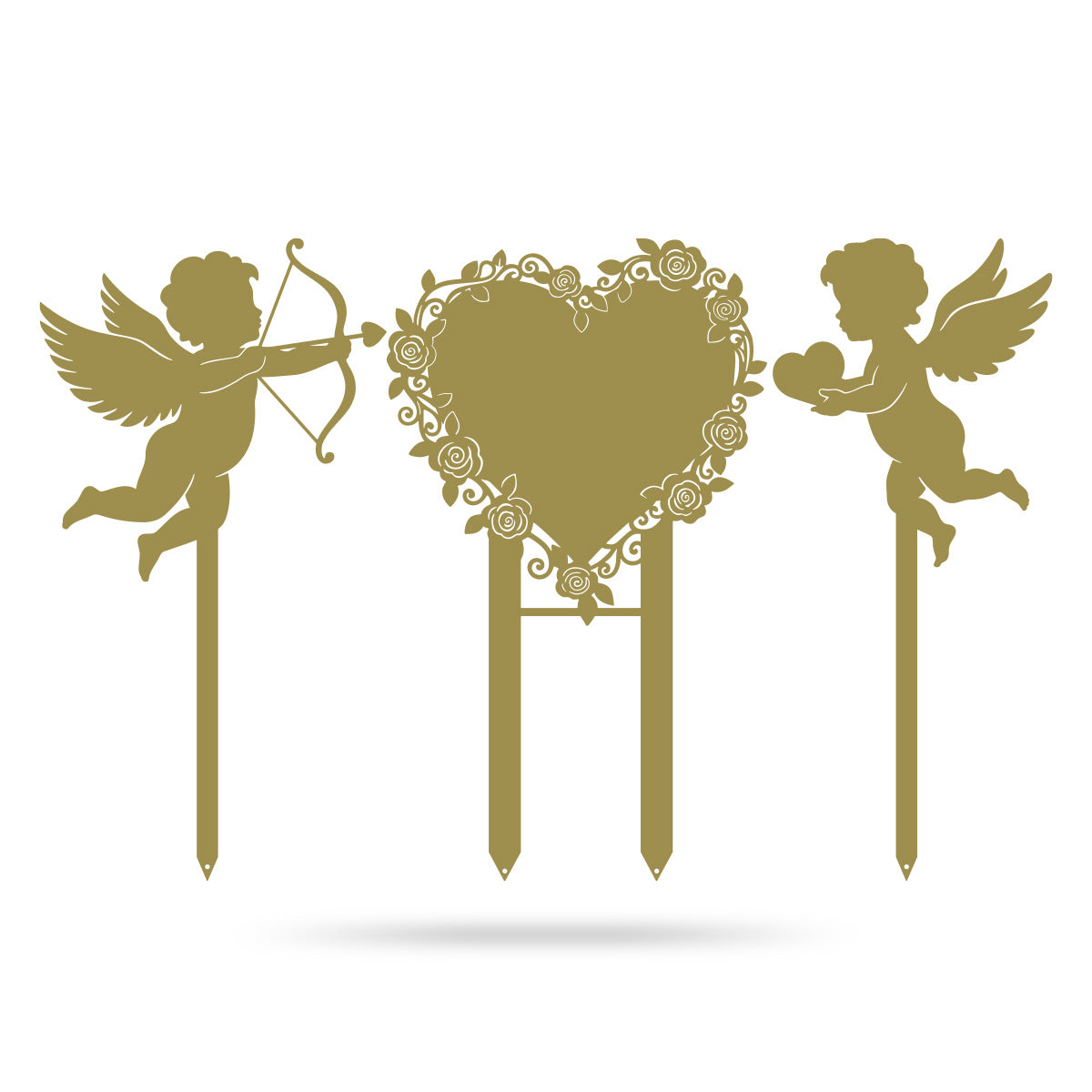 Cupids Heart Monogram Stake Set of 3 23x24 / Gold - RealSteel Center