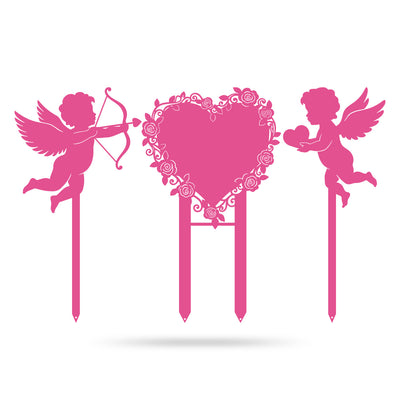 Cupids Heart Monogram Stake Set of 3 23x24 / Pink - RealSteel Center